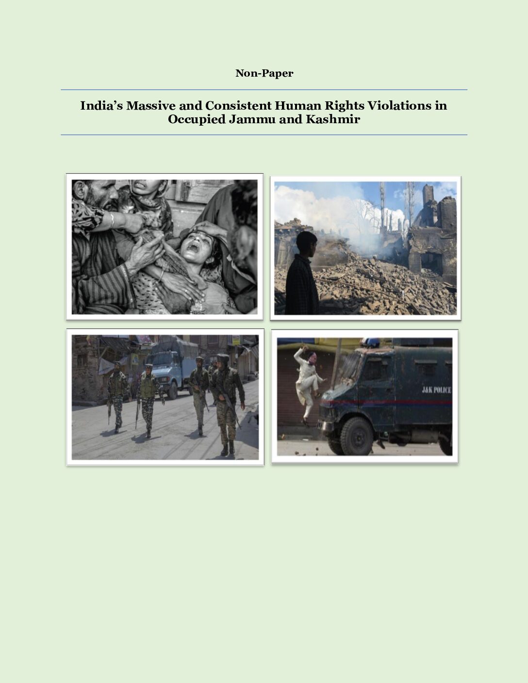 “Non-Paper on  India’s Massive and Consistent Human Rights Violations in the Indian Occupied Jammu and Kashmir (IOJ&K)”